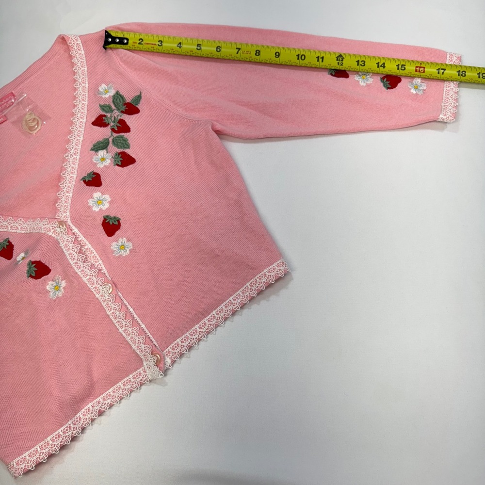 NWOT Dolls Kill x Strawberry Shortcake Pink Embroidered Crop Cardigan Medium - Picture 12 of 13